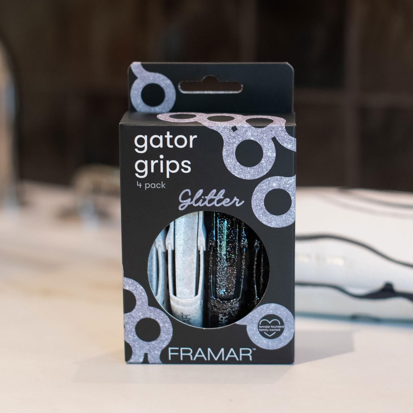 FRAMAR Glitter Hair Clip Set - Alligator Clips For Hair Styling, Hair Styling Clips Sectioning, Glitter Accessories for Women, Glitter Hair Clips For Women Styling, Salon Hair Clips – 4 Pack