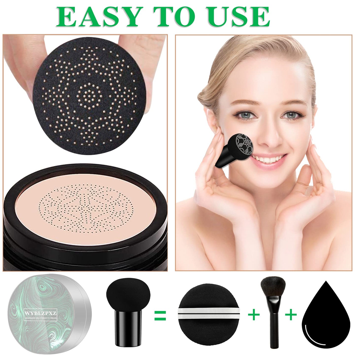 Mushroom Head Air Cushion CC Cream BB Cream Cushion Foundation Moisturizing Full Coverage Foundation Concealer Lasting Foundation Makeup Even Makeup Base Primer(Ivory)