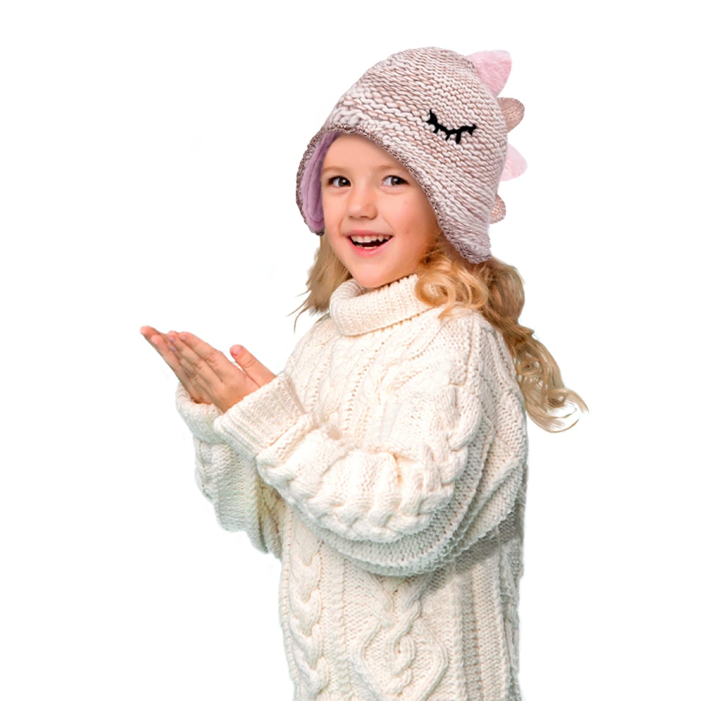 Gifts Treat Toddlers Girls Beanie Hat Boys Girls Knitted Dinosaurs Hats Winter Cartoon Warm Cute Hat (Gold, L)