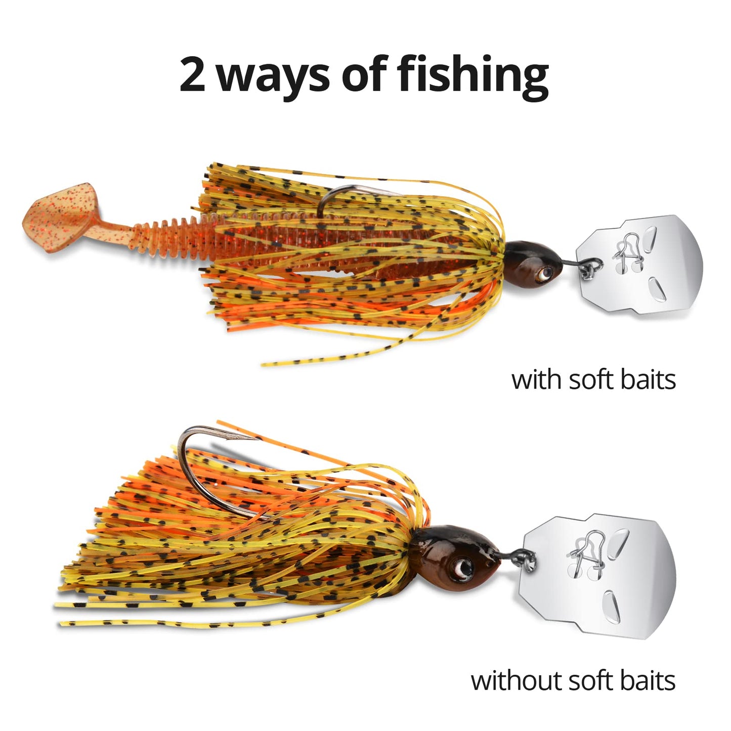 MadBite Bladed Jig Fishing Lures, 3 pc Multi-Color Kits, Irresistible Vibrating Action, Sticky-Sharp Heavy-Wire Needle Point Hooks, Popular 1/2 oz Sizes, includes Storage Box, Clear Water