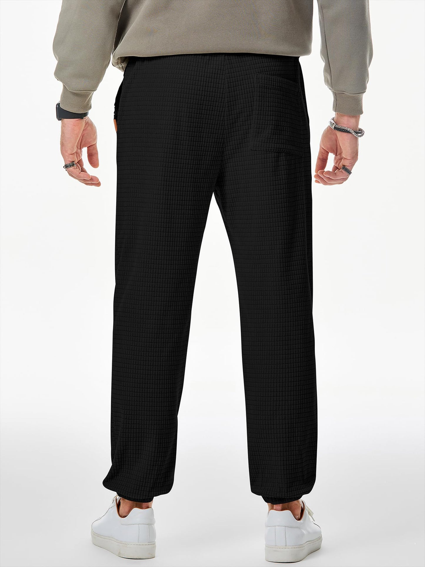 JMIERR Sweatpants for Men Casual Waffle Pants Drawstring Stretch Elastic Waist Winter Textured Tapered Joggers with Pockets, 2XL, Black