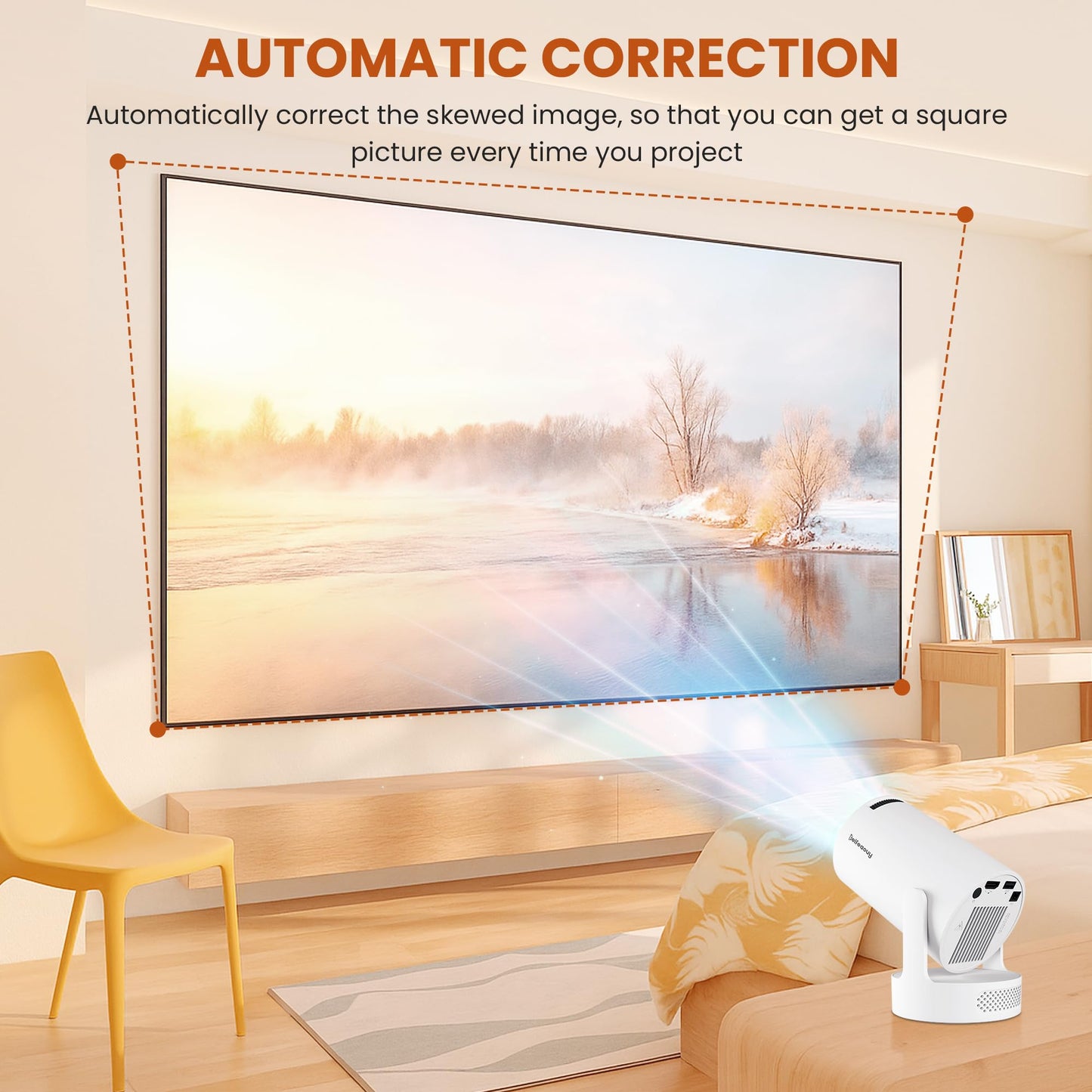 Mini Projector 4K with WiFi Bluetooth 5.4 - Smart Portable Projector for Bedroom & Home Cinema, Netflix Certified, Auto Keystone, Android 11, Voice Control, Air Mouse Remote (HY300Ultra)