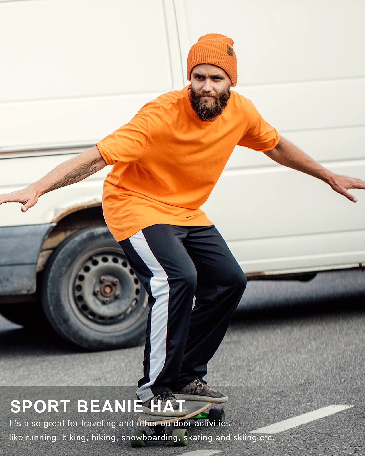 Vgogfly Beanie Men Slouchy Knit Skull Cap Warm Stocking Hats Guys Women Striped Winter Beanie Hat Cuffed Plain Hat Dark Blue