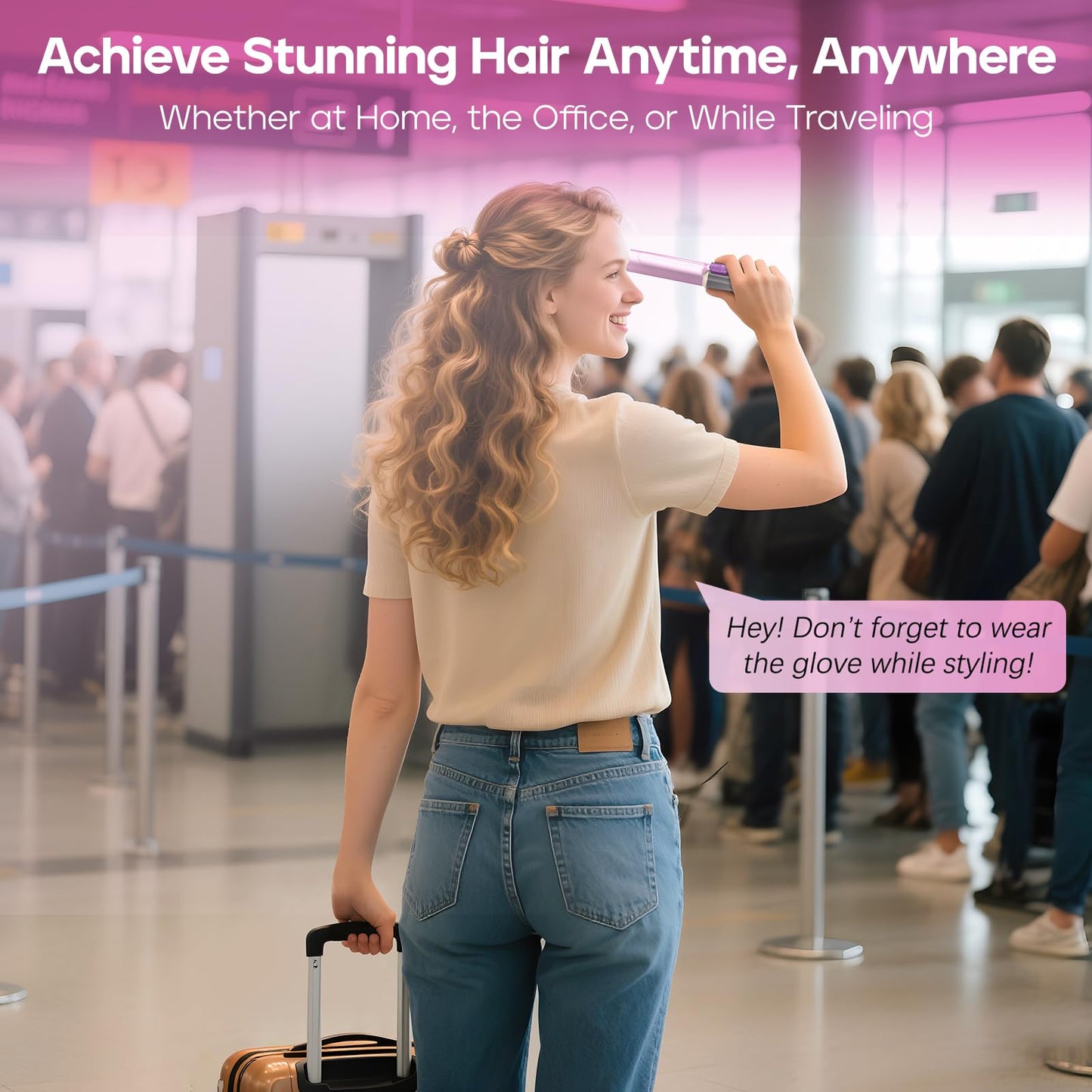 Youbella Cordless Curling Iron, 8000mAh Travel Hair Curler, Portable Heated Wand with Protective Cover & Gloves, USB Rechargeable for Big Waves, 1.35” Wireless Hair Styling Tool, Negative Ions, Gray