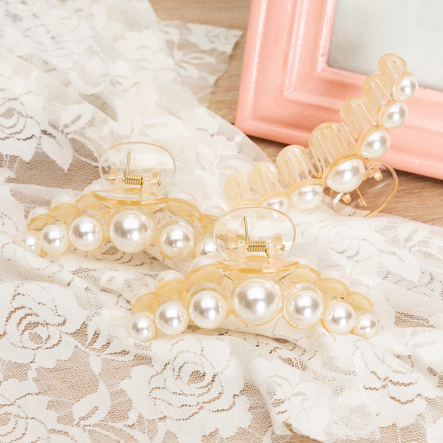 Agirlvct Big Hair Claw Clip,4.33 inch for Women,7 Pearls Barrettes Birthday Gift for Girls Daughter Girlfriend Thick Curly Hair Strong Hold Nonslip(3 Pcs)