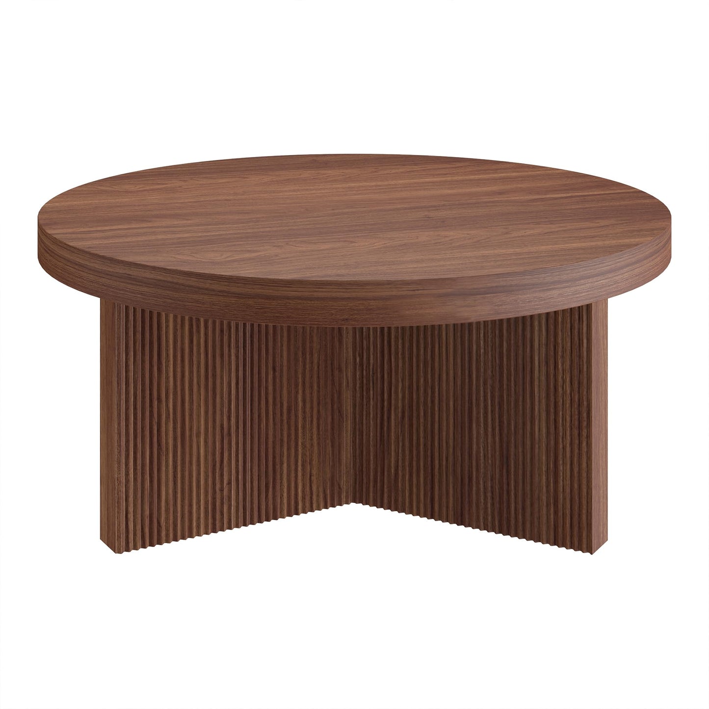 Henn&Hart 32" Wide Round Coffee Table in Satin Walnut, for Home, Living Room, Bedroom, Entertainment Room, Office