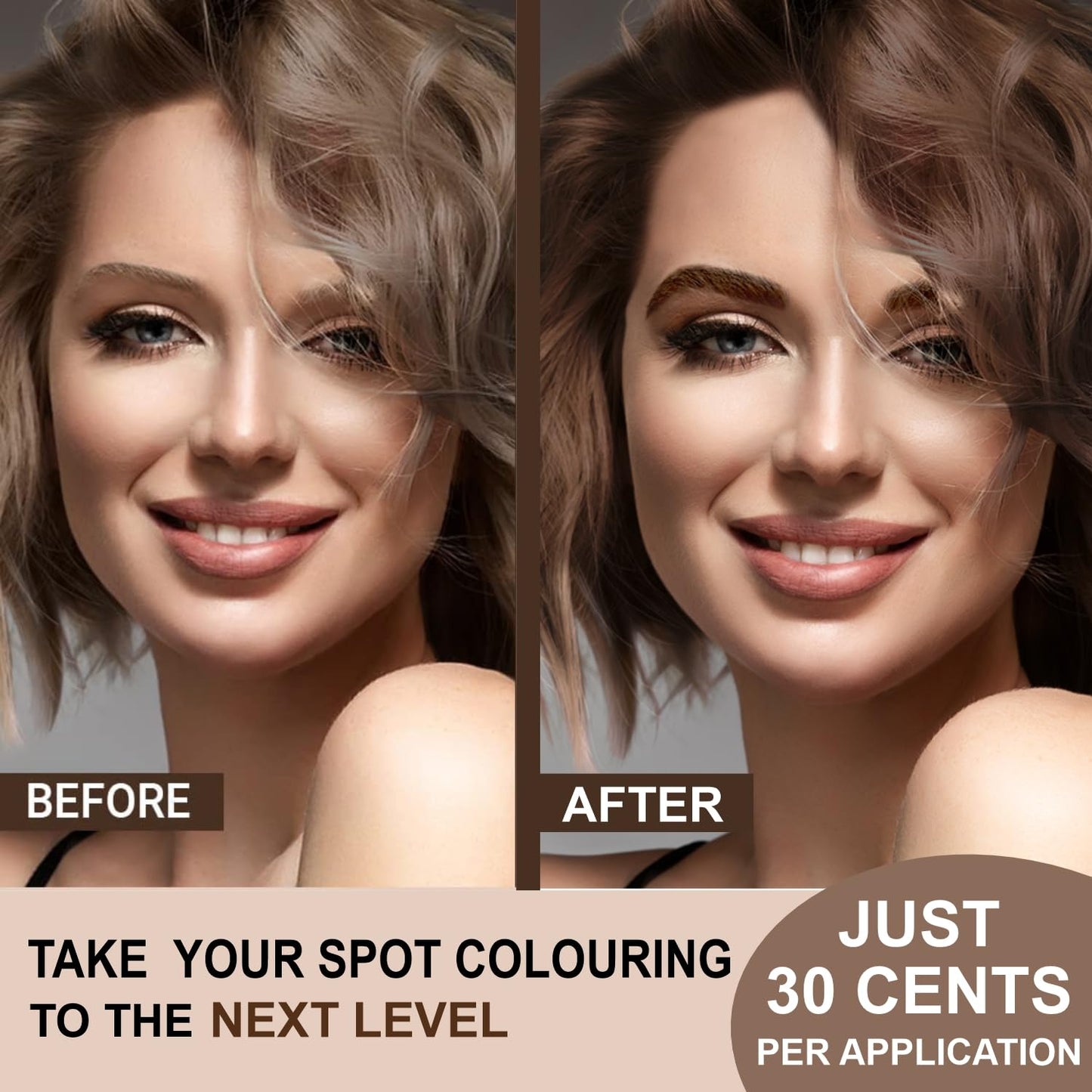MinaiBrow Instant Hair Dye Kit Light Brown | Natural Spot Coloring Tinting Powder, Water & Smudge Proof | 100% Grey Coverage Upto 30 Applications