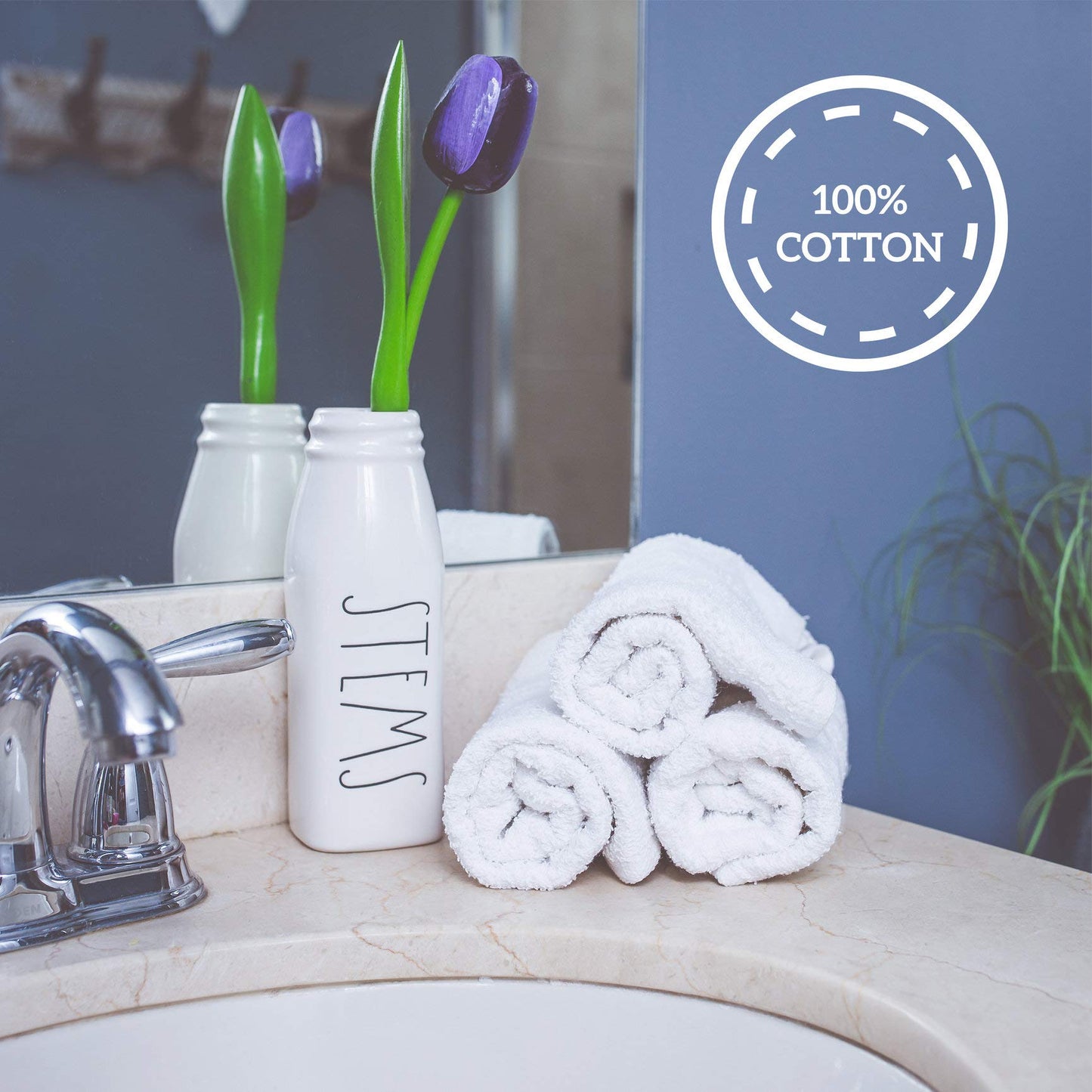 GREEN LIFESTYLE Dobby Border Towel 16x30 100% Ring Spun Cotton Soft and Plush Crisp Highly Absorbent White Hand Towel Ideal for Home, Gym, Spa (Pack of 120)