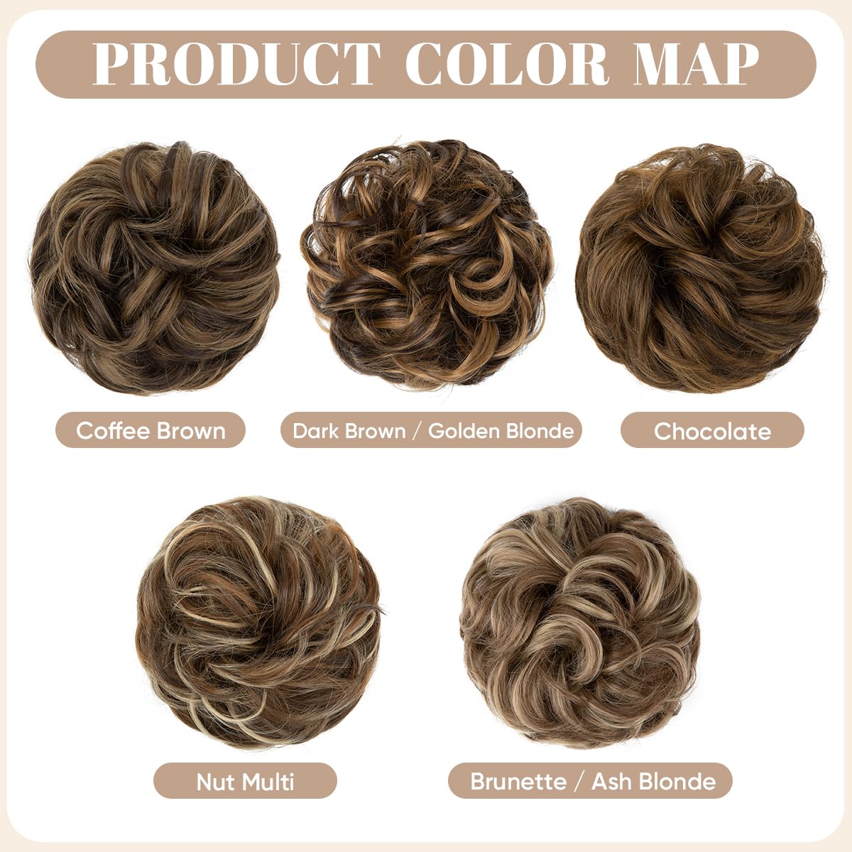 SARLA 2PCS Messy Hair Bun Hair Pieces Wavy Curly Synthetic Updo Fake Scrunchies Ponytail Extension for Women Dark Brown/Beach Blonde Highlight
