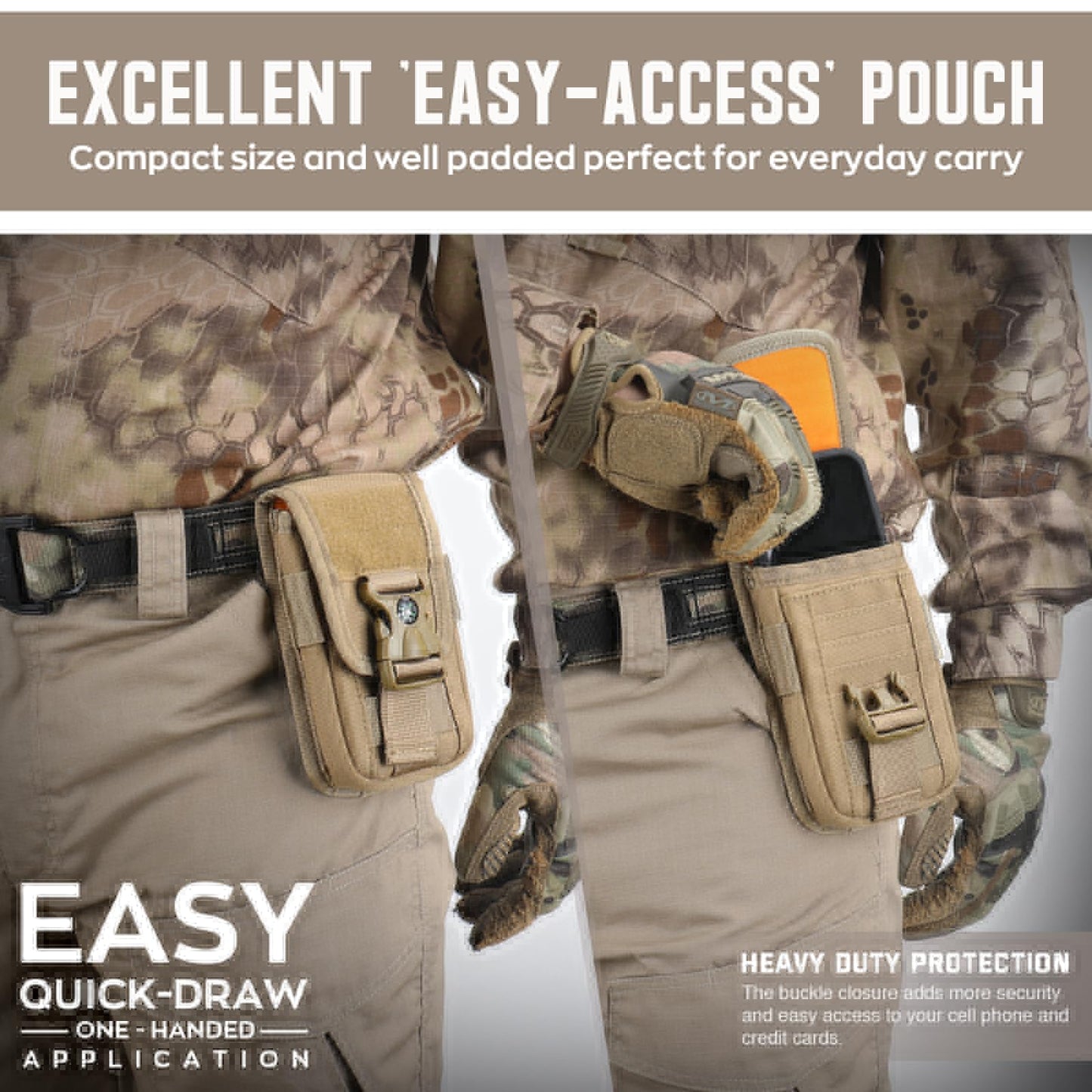 WYNEX Tactical Molle Phone Pouch with Compass Buckle, Tactical Phone Holster Molle Cell Phone Pouch Universal Belt Waist Bag for IP 15/14/13 Pro Max / S22/S21 with US Patch & Paracord Keyring Clip