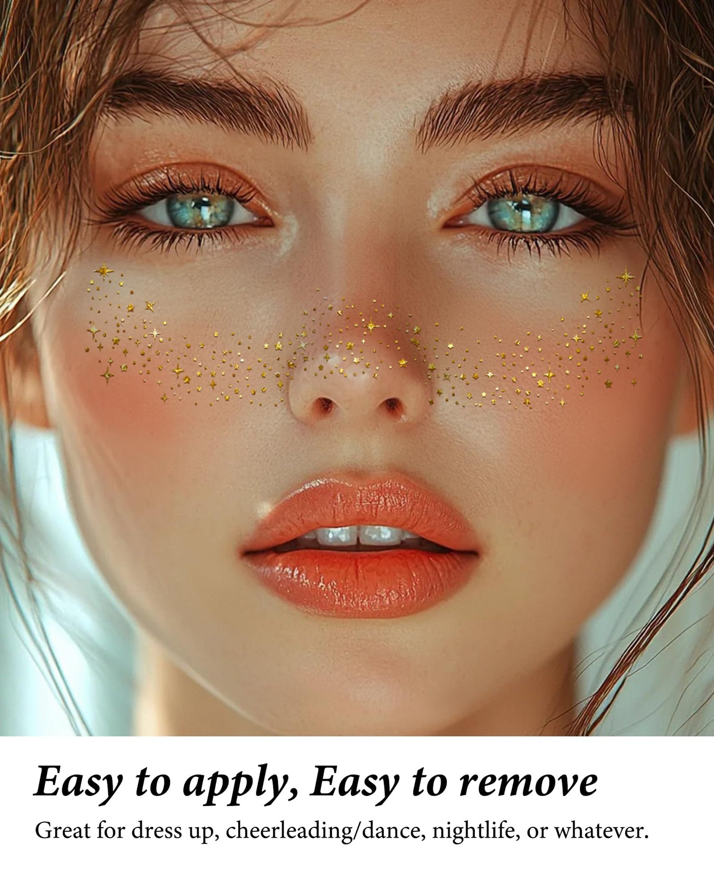 XICZH Glitter Freckles, Gold Freckles Temporary Face Tattoos,Coachella Face Glitter for Women Girls, Singer Concerts Festival Rave Accessories (Gold - 10 pcs)