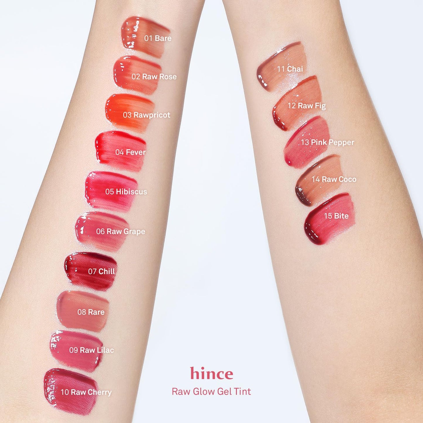 HINCE Raw Glow Gel Tint - Glossy Dewy Lip Tint, Non-Sticky & Long Wearing Lip Gloss for Natural Glass Glow, Moisturizing Liquid Lipstick, Vegan, 0.13 fl.oz. (BITE, 15)