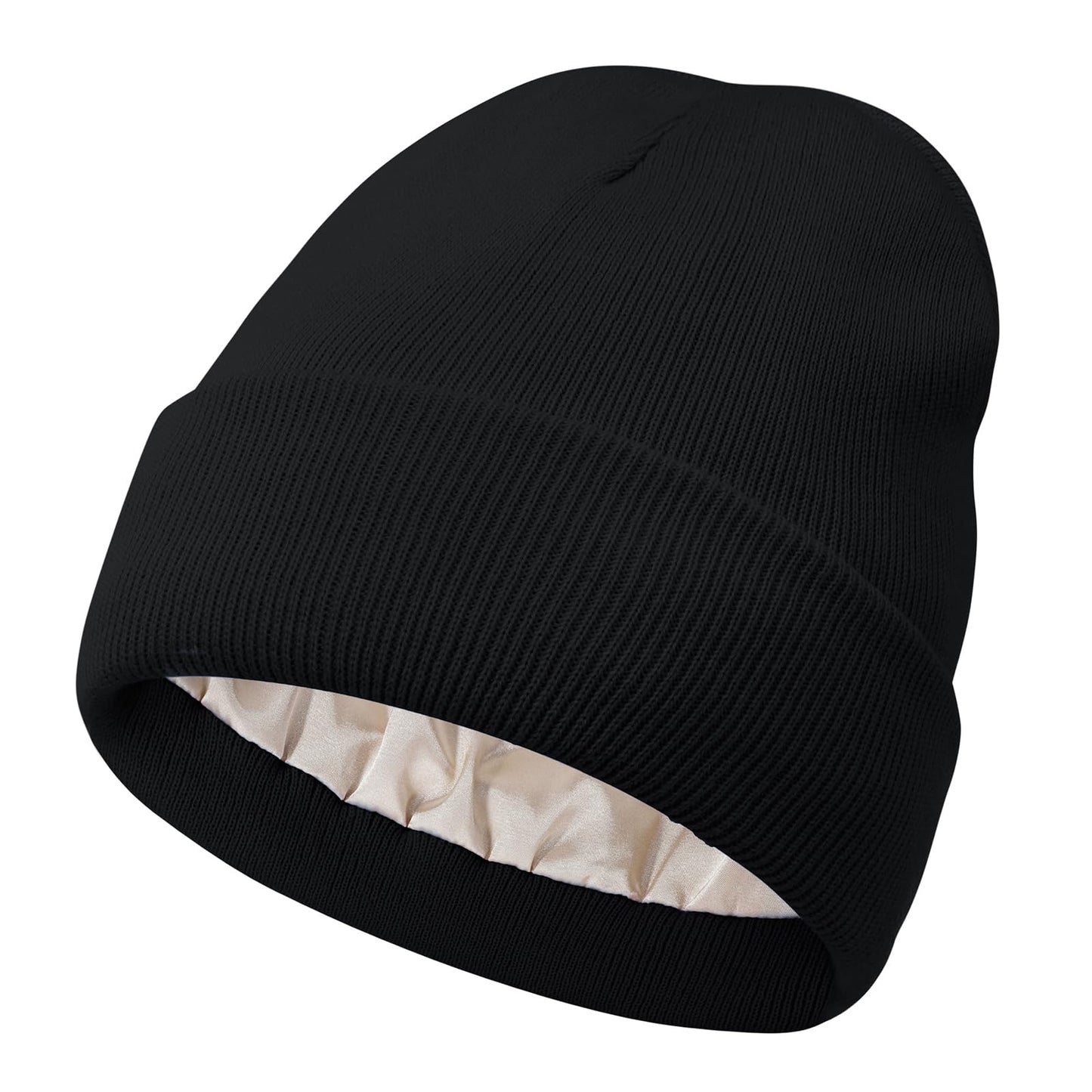Satin Lined Beanie for Women Winter Hats for Women Men Black Beanie Silk Lined Cute Slouchy Beanie for Winter Warm Knit Beanie Hat Black+Dark Grey+Brown