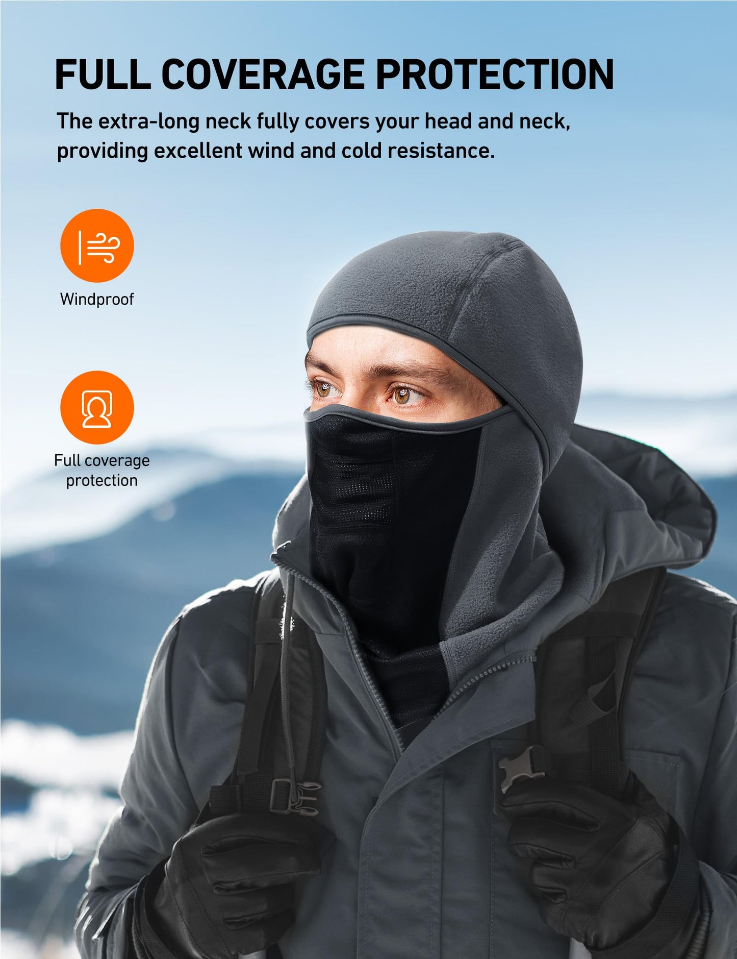 AstroAI 2 Pack Balaclava Ski Mask Winter Fleece Thermal Face Mask Cover for Men Women Warmer Windproof Breathable, Cold Weather Gear for Skiing, Outdoor Work, Riding Motorcycle & Snowboarding, Gray