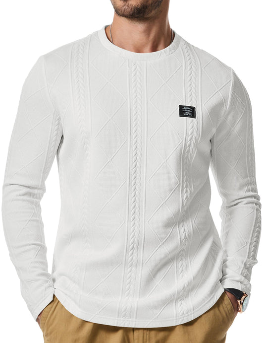 JMIERR Mens Crewneck Sweater Casual Cable Knit Pullover Sweatshirts Solid Winter Knitted Tee for Men, US43(L), White