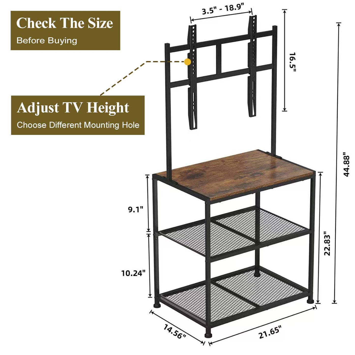 23 Inch to 50 Inch Floor Small Corner TV Stand with Storage Shelves for Living Room Bedroom, Universal Floor Television Stands with Mount, Brown TV Table Desk Shelf for Small Spaces,Patent Pending