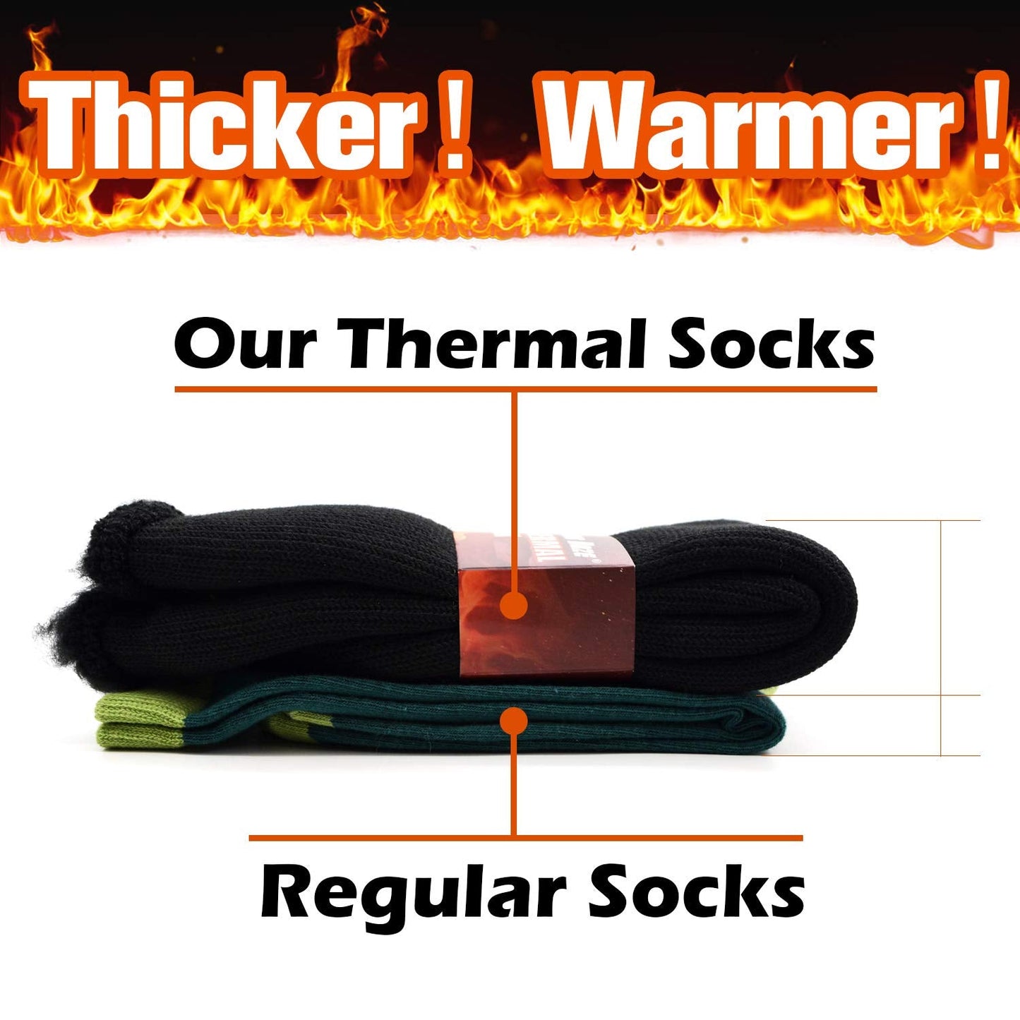 Socks Daze 2 Pack Thick Heat Stripe Socks Men, Winter Outdoor Heavy Working Thermal Crew Hiking Hunting Backpacking Socks, Black+Dark Grey Stripe, Large
