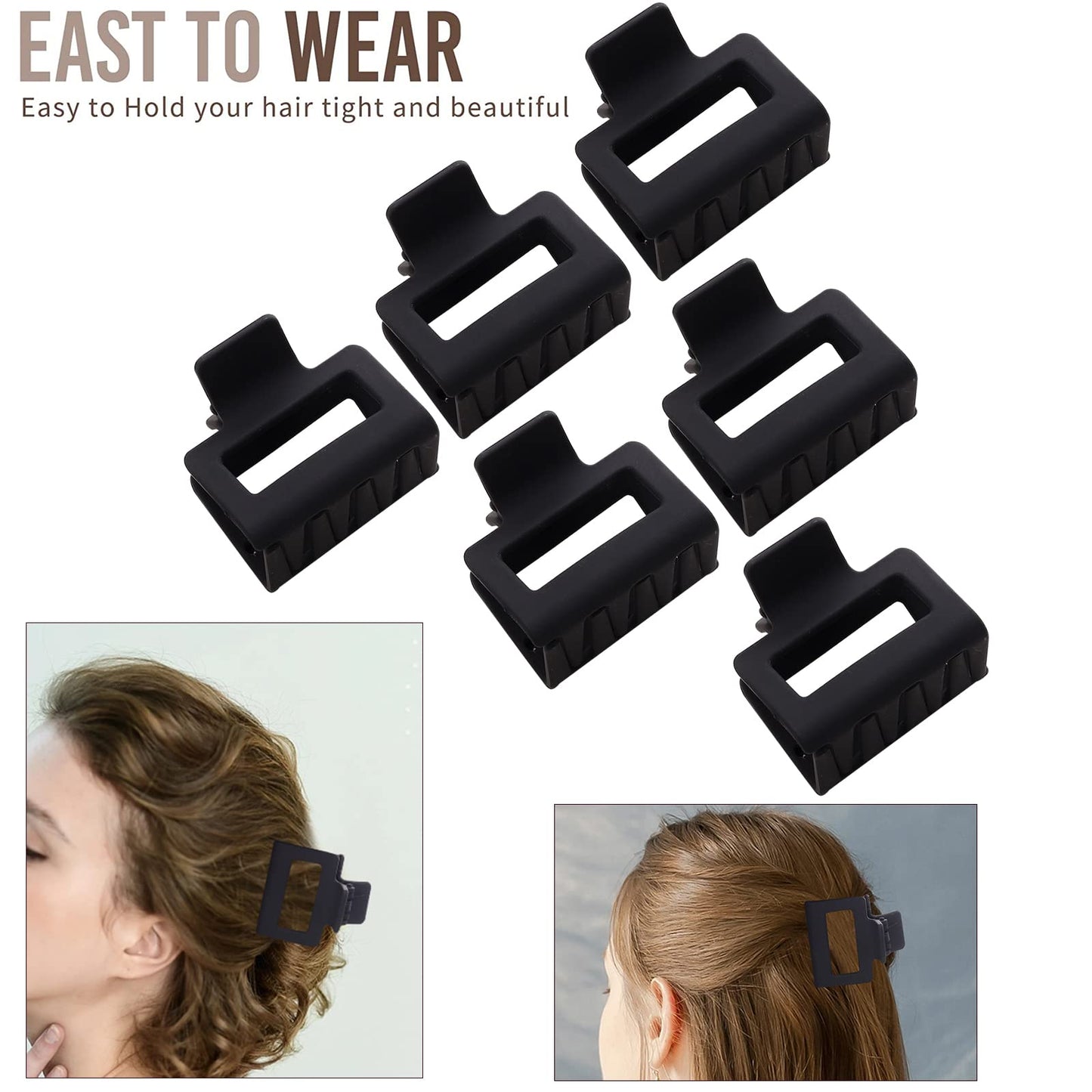 12 Pack Black Square Claw Clips, Big and Small Neutral Rectangle Hair Claw Clips, Non-slip Matte Large Hair Clips for Women,Strong Hold jaw clip for Thick Thin Hair