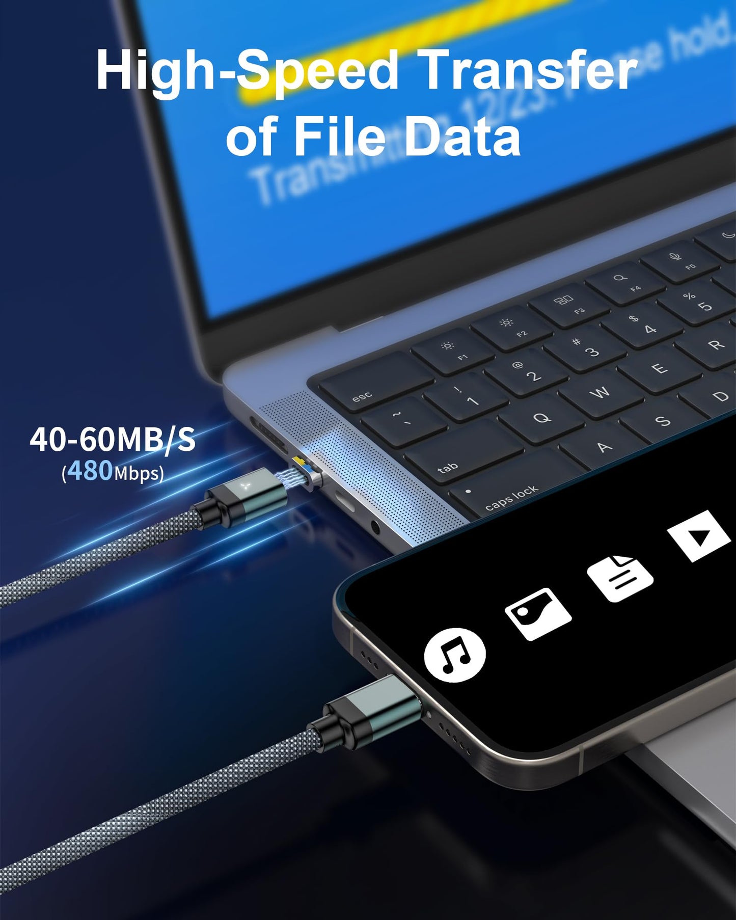 ZBF 100W USB C Magnetic Charging Cable, 2 in 1 Charger Cable for Type C(3 Pack, 4/6.6/6.6FT) 480Mbps Data Transfer, 5A Fast Charging for Phone 16 15,14,13 Pro Max, MacBook Pro,Pad,Galaxy S22,Pixel