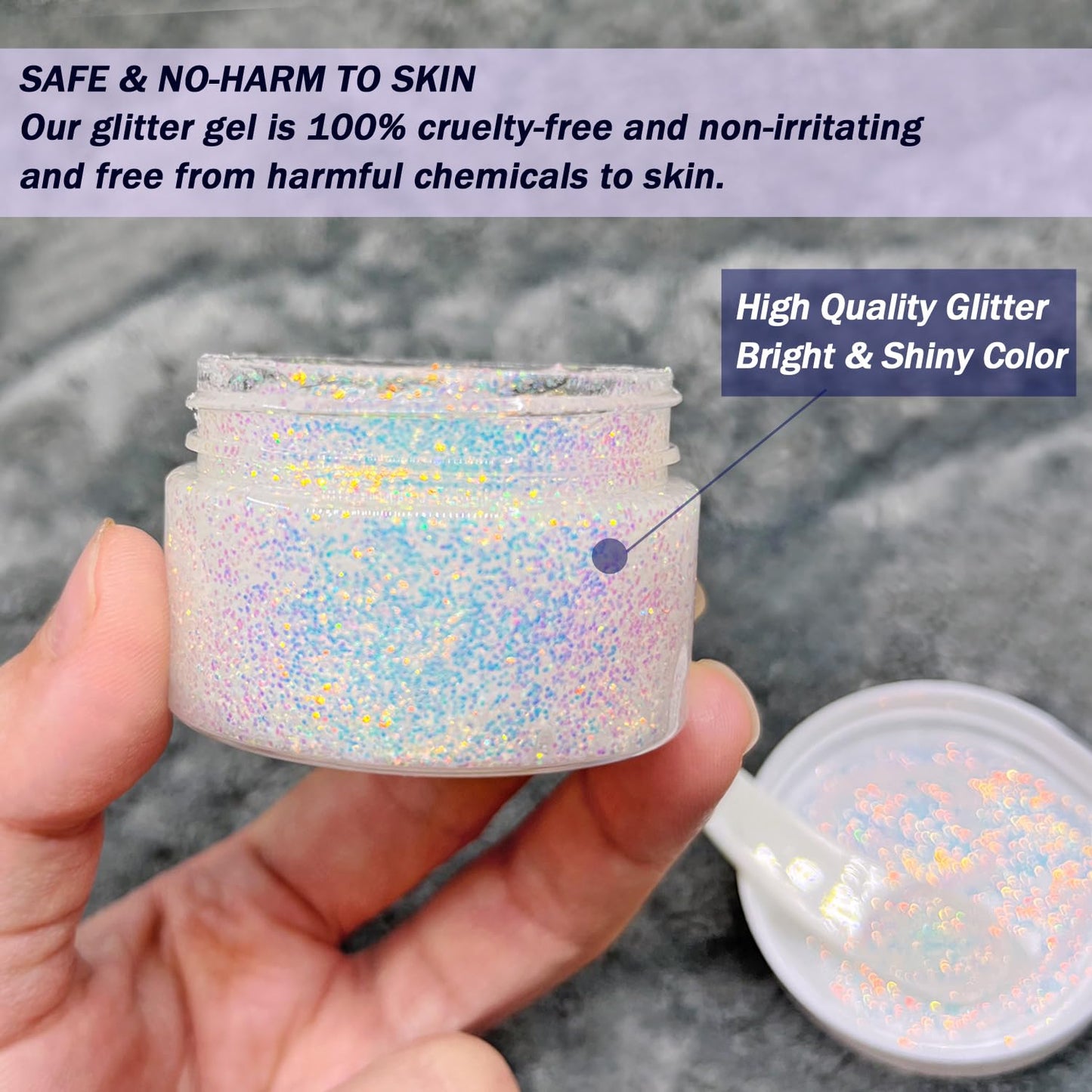 Holographic Body Glitter Gel for Body, Face, Hair and Lip Color Changing Sparkling Face Glitter Gel Mermaid Sequins Glitter Face Paint for Women Girls Music Festival Concerts Party, 50ml x 2