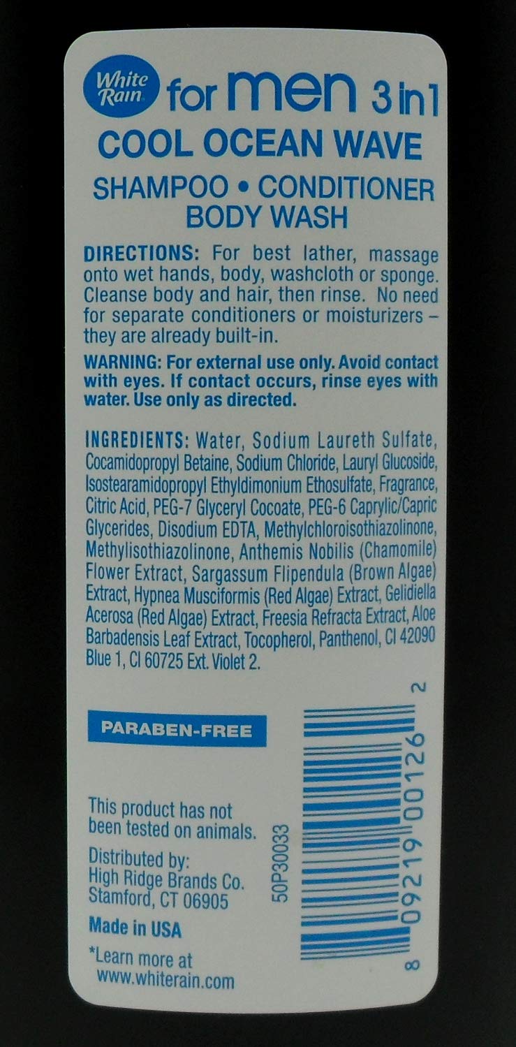 White Rain For Men 3 in 1 Shampoo + Conditioner + Body Wash, Cool Ocean Wave, 18 Fluid Ounces