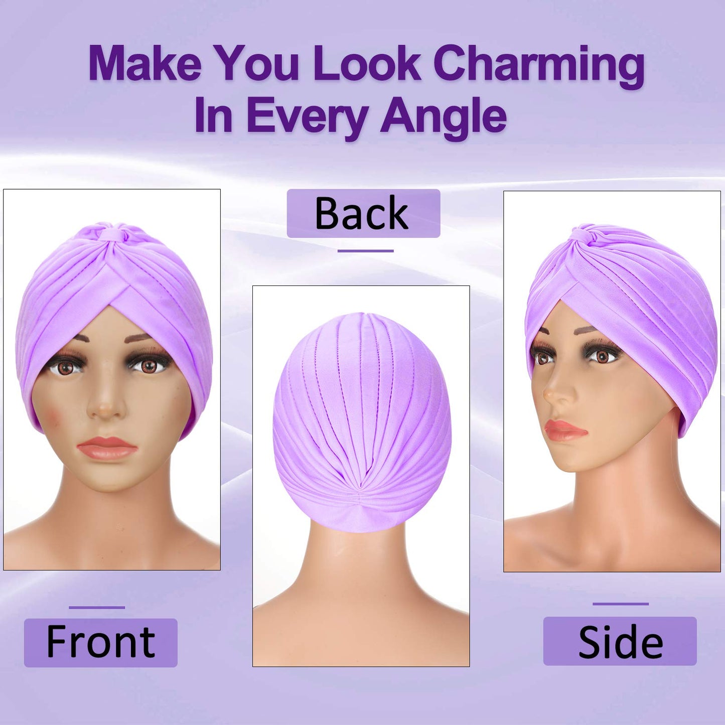 Syhood 4 Pieces Turbans for Women Head Wraps for Women Beanie Headwraps,4 Colors(Black, White, Rose Red, Light Purple)