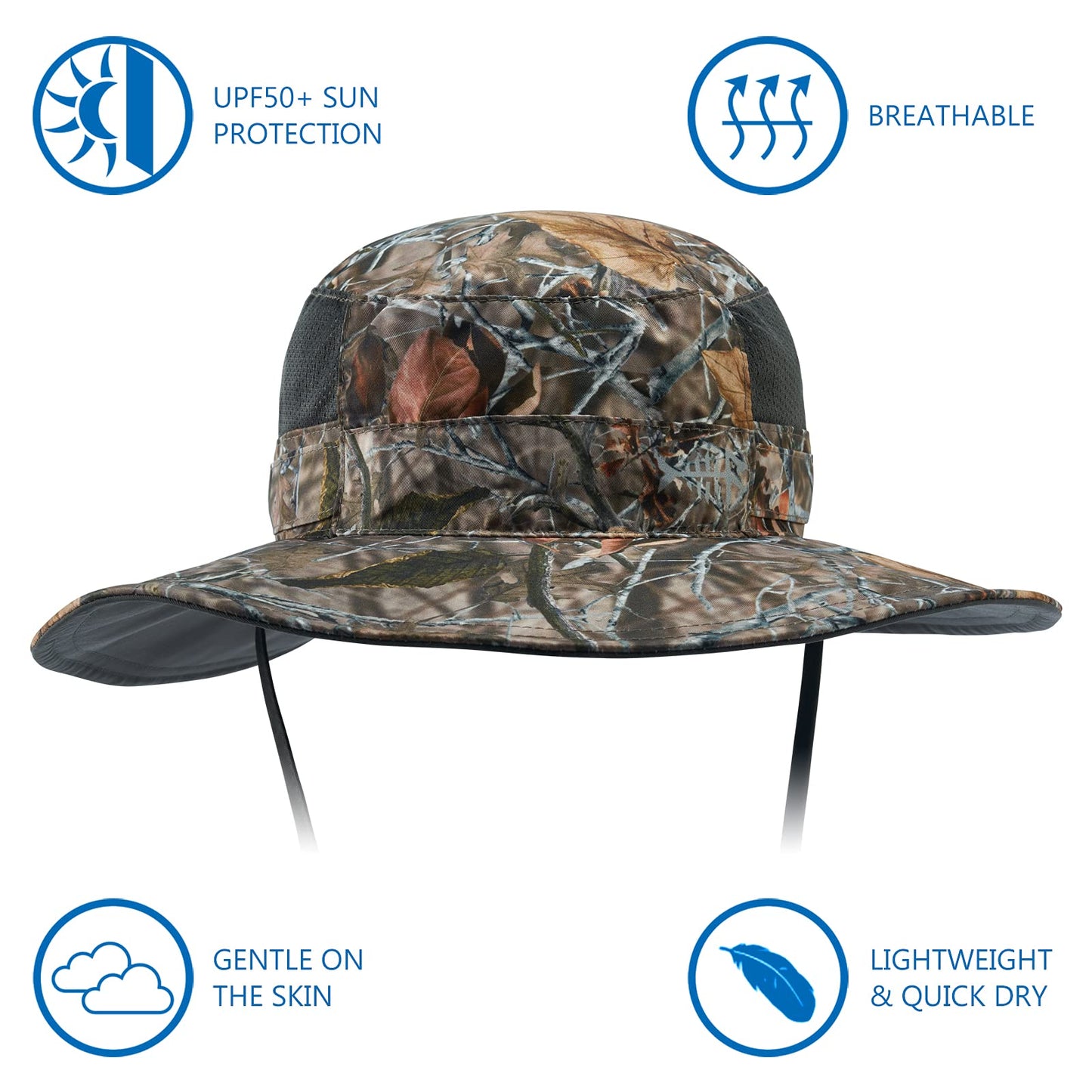BASSDASH UPF 50+ Sun Fishing Hat Water Resistant with Detachable Neck Flap