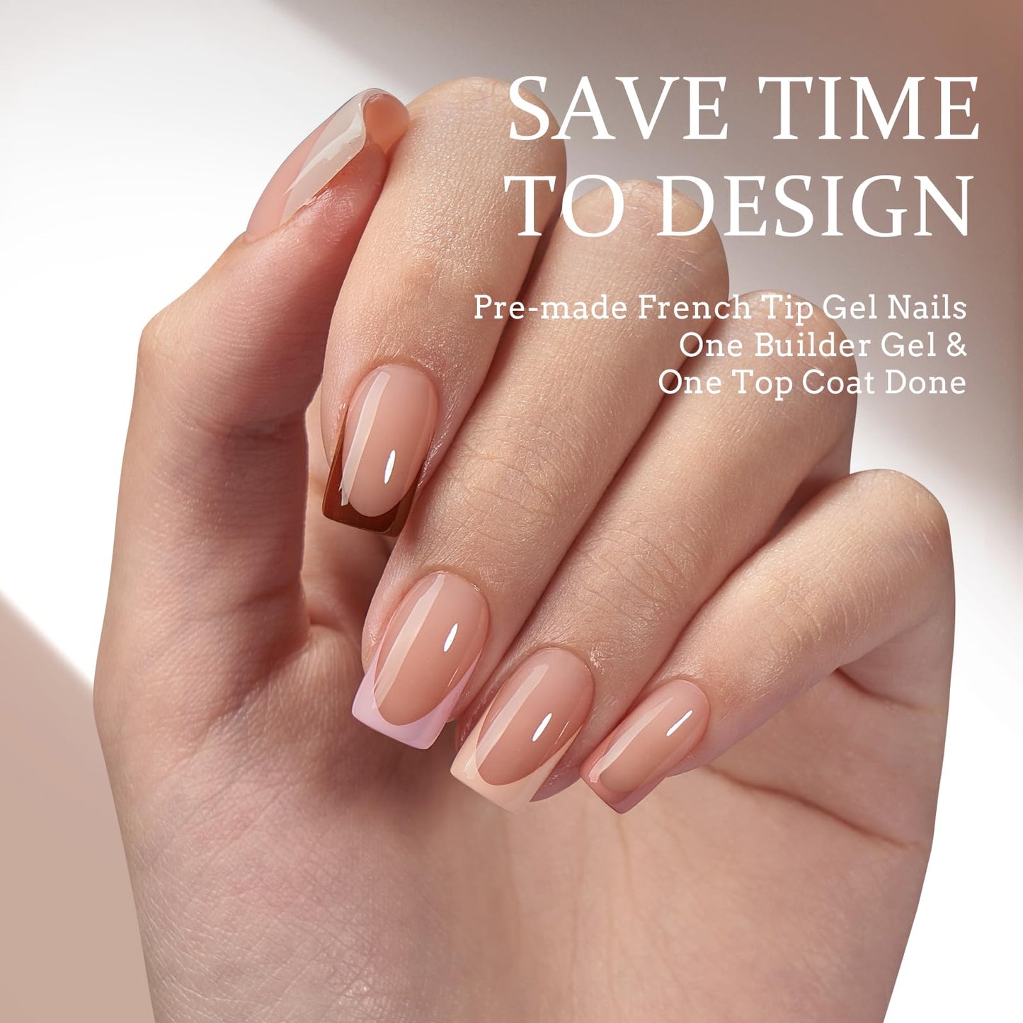 BTArtboxnails XCOATTIPS Press on Nails - French Tip Press on Nails, Fake Nails Short Square Nail Tips, Skin Tones Soft Gel Material Acrylic False Nails Gift for DIY at Home