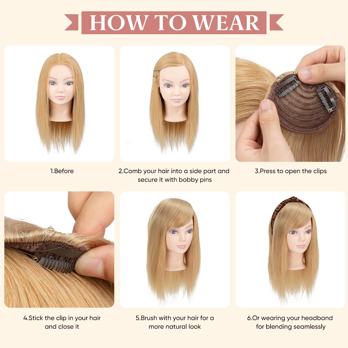 SARLA Clip in Side Bangs Extension Straight Synthetic Fake Bangs One Piece for Women Sand