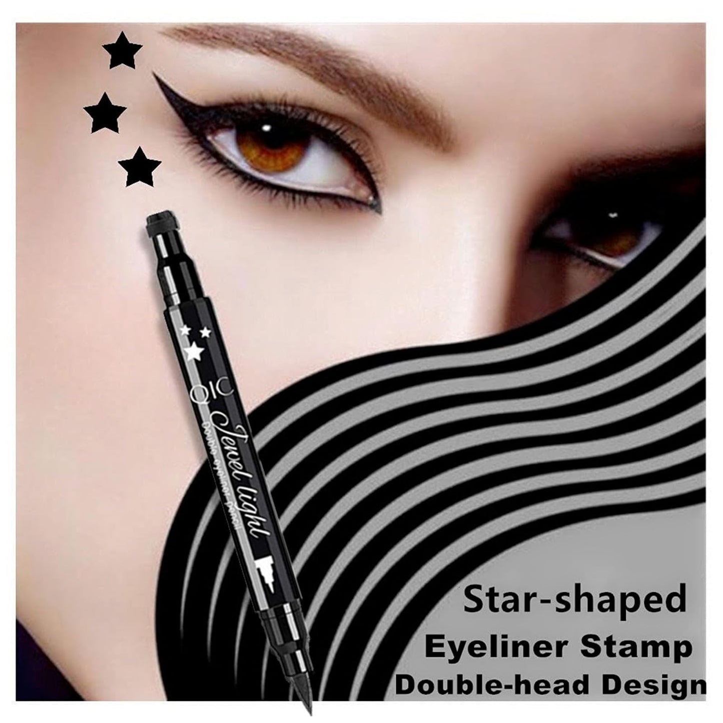 Go Ho 2PCS Waterproof Eyeliner Stamps,Red and Black Star Stamp Eye Liner,Double-side Long-lasting Liquid Eyeliner,Eye Face Tattoo Tools with Black&Red Star-shaped Fun Makeup