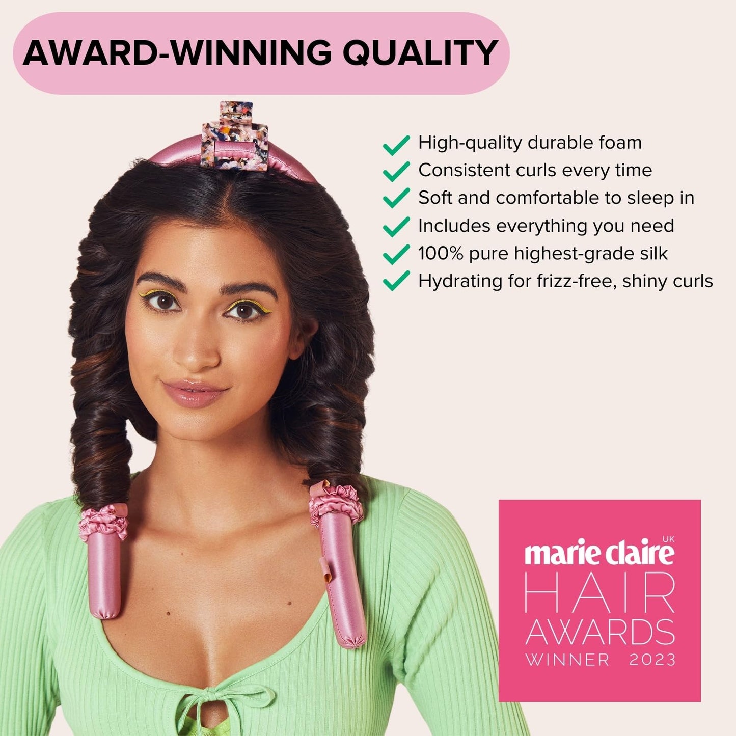 SILKE Heatless Hair Curlers | 100% Luxurious Heatless Curls Headband | Silk Heatless Curlers to Sleep In | No Heat Curlers for Overnight Curls | Heatless Curling Set | Big Bounce, No Effort (Pink)