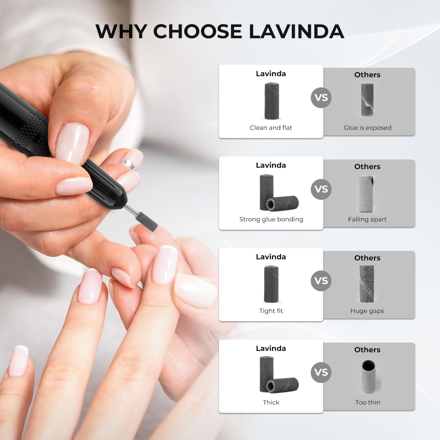 Lavinda Sanding Bands for Nail Drill with 3.1mm Mandrel Bit, 80 Piece Set Mini Small Sanding Bands Nail Drill Bits for Acrylic Nails Gel Manicures and Pedicures (120 Grit, Black)