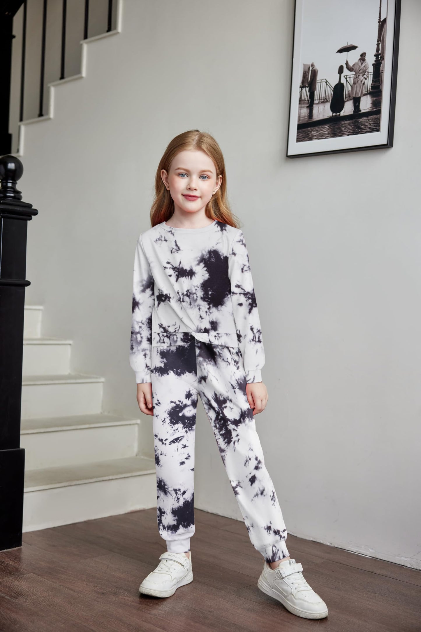 Arshiner Toddler Girls Two Piece Outfits Girl Fall & Winter Long Sleeve Tie Dye Shirts and Pants Set with Pockets 4-5Y