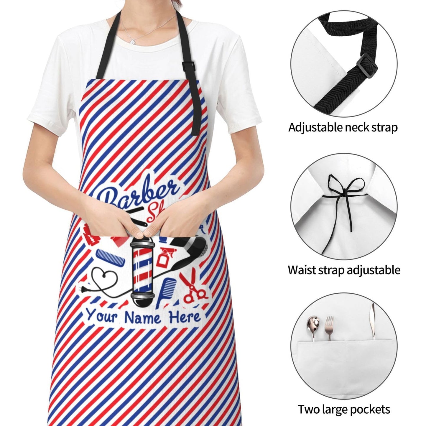VANCIPO Custom Barber Aprons For Men Women Personalized Barbershop Apron With Pockets Customize Barber Aprons Cape Add Name Text