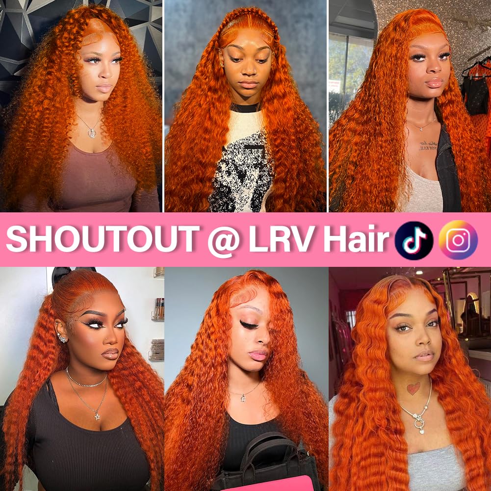 LRV 28 Inch Ginger Lace Front Deep Wave Wig Human Hair 13x4 HD Lace Frontal Curly Frontal Human Hair Ginger Wig For Women Pre Plucked 180 Density