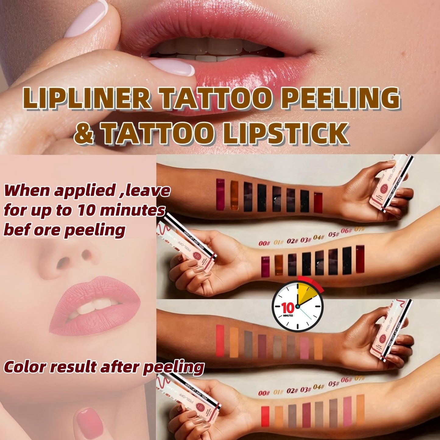 WEERSHUN Lip Liner Tattoo, 2025 New lip liner,Peel Off, Long Lasting, Lip Gloss with Clip in 8 Colors,All Day & Night Lipliner