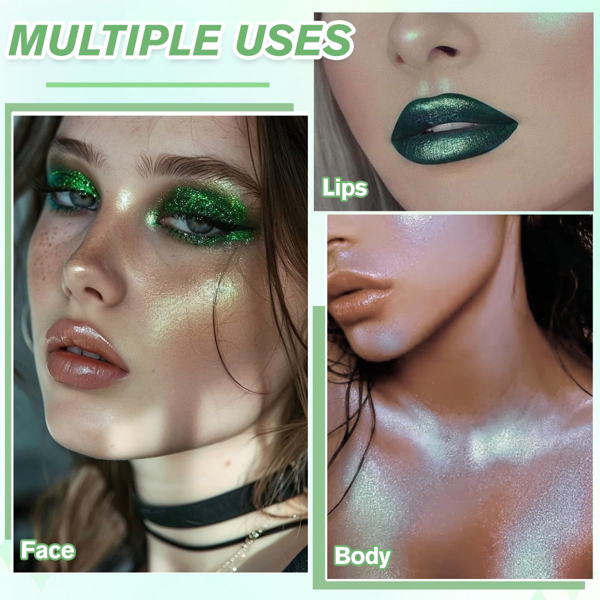 Highlighter Makeup,Green White Pink Shimmer Multichrome Face Highlighter Powder for Eyes Cheek Body,Waterproof Glint iluminadores de maquillaje Korean Highlight Makeup, Shine Natural Glow Enhancer, 04