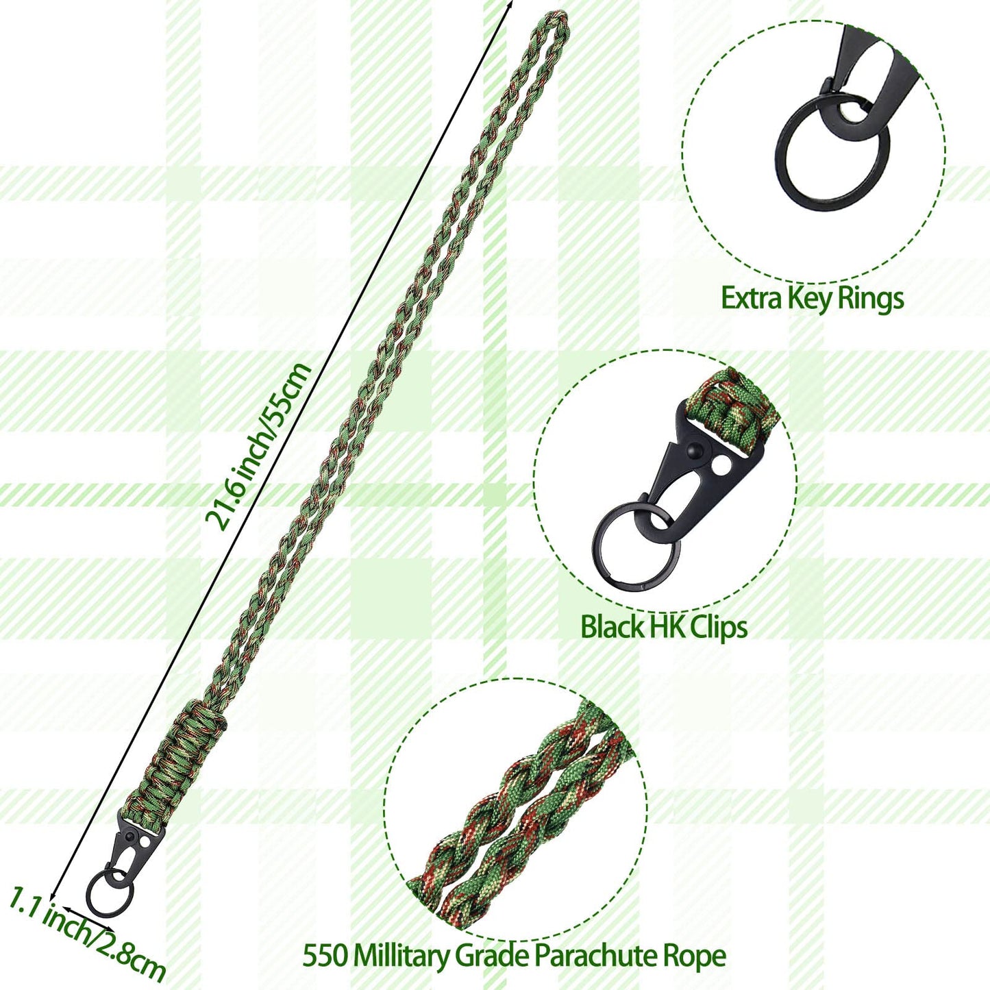 Frienda 2 Set Heavy Duty Paracord Lanyard Necklace Whistles Strap Braided 550 Keychain Lanyard for Outdoor Activities (Green, Brown)