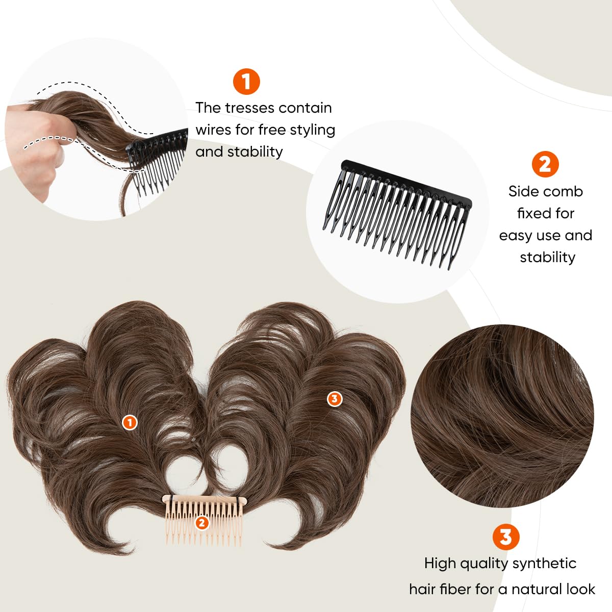 youngways Messy Bun Hair Piece Side Comb Clip in Hair Bun Hairpiece for Women Short Natural Straight Versatile Adjustable Styles Easy Hair pieces (Brown to Ash Blonde-C)