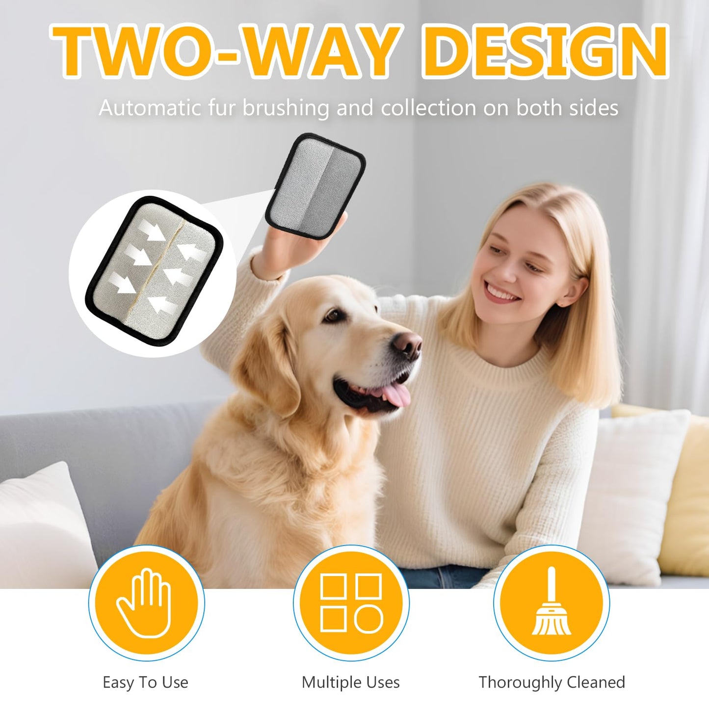 zeBrush Pet Hair Removal Gloves, Reusable Electrostatic Pet Hair Removal Tool, Versatile Grooming Gloves for Couch, Furniture, Carpet, Curtain, Upgraded Animal Fur Removal Tool for Cat & Dogs