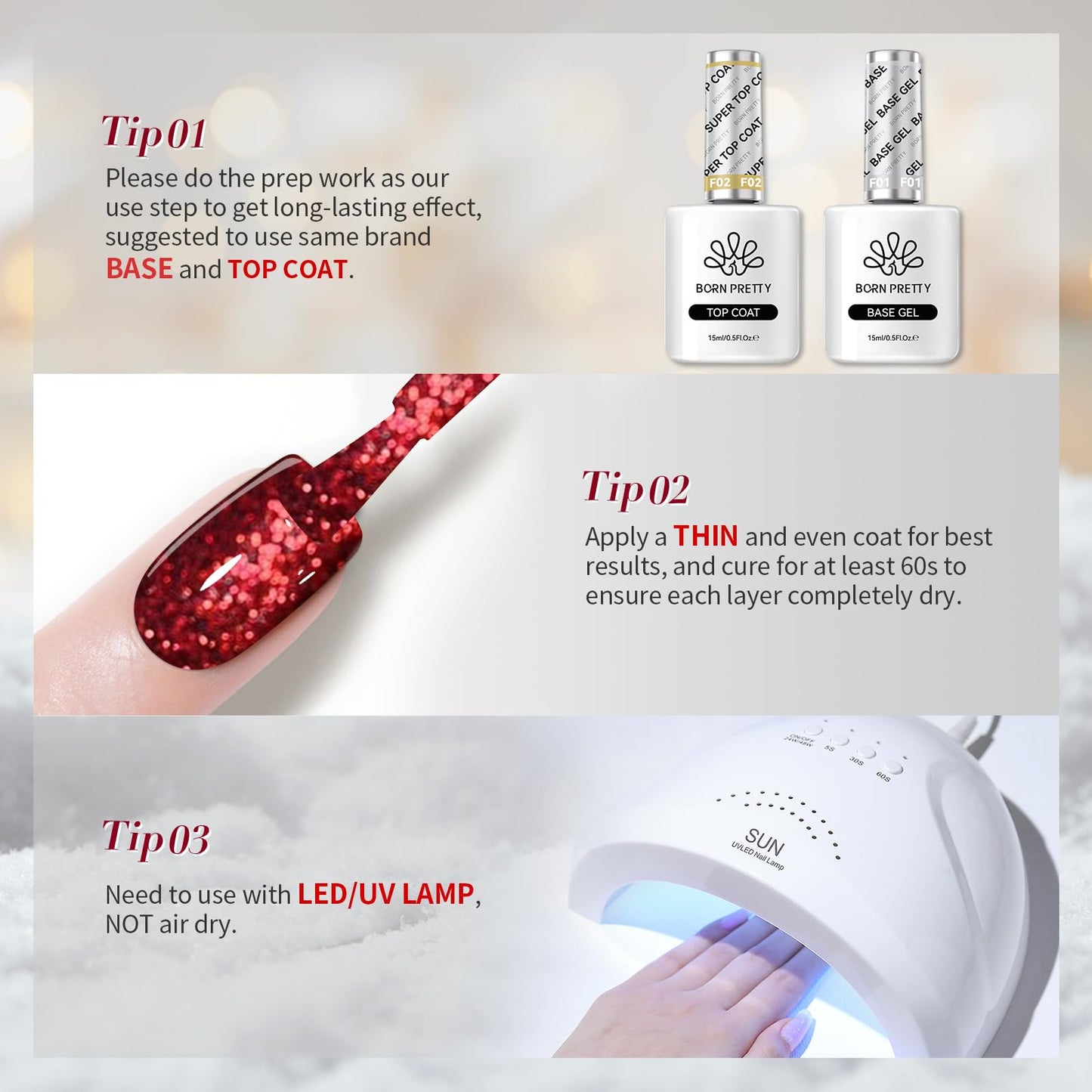 Born Pretty Gel Nail Polish Set 6 Colors,Spring Summer Green Red Gold Glitter Colos Gel Polish Kit Nail Art Manicure Design DIY Home Salon Collection Gift