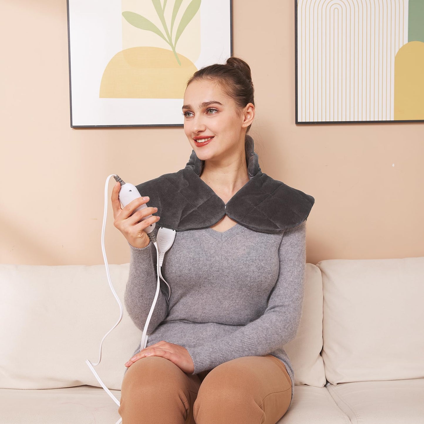 Ambershine 19''x24'' Weighted Neck & Shoulder Heating Pad, 2.5lbs with 12 Temperature Settings& 4 Auto-Off Timers, Pain Relief for Neck/Shoulder/Back, Christmas Gifts for Women Men Mom Dad (Gray)