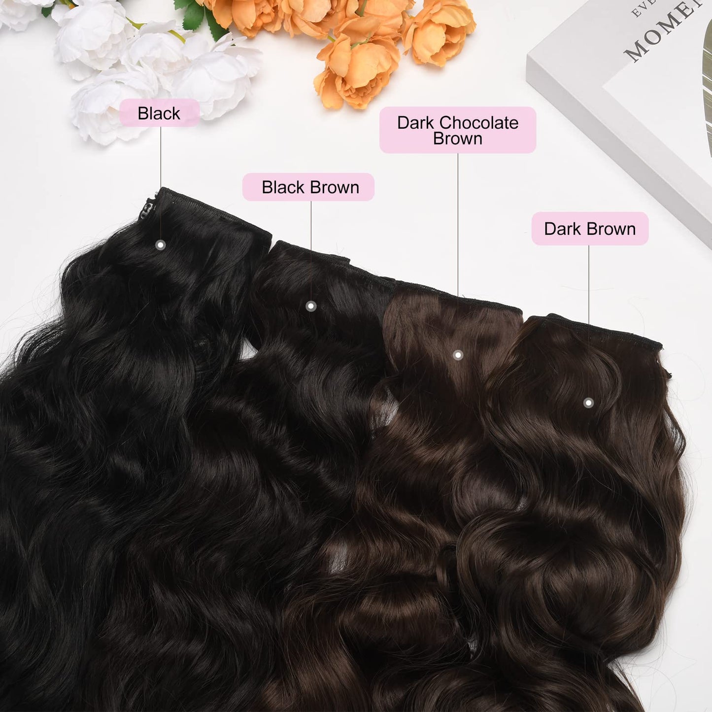 REECHO Invisible Wire Hair Extensions with Thinner Softer Lace Weft (Black Brown, 12 Inch (Pack of 1))