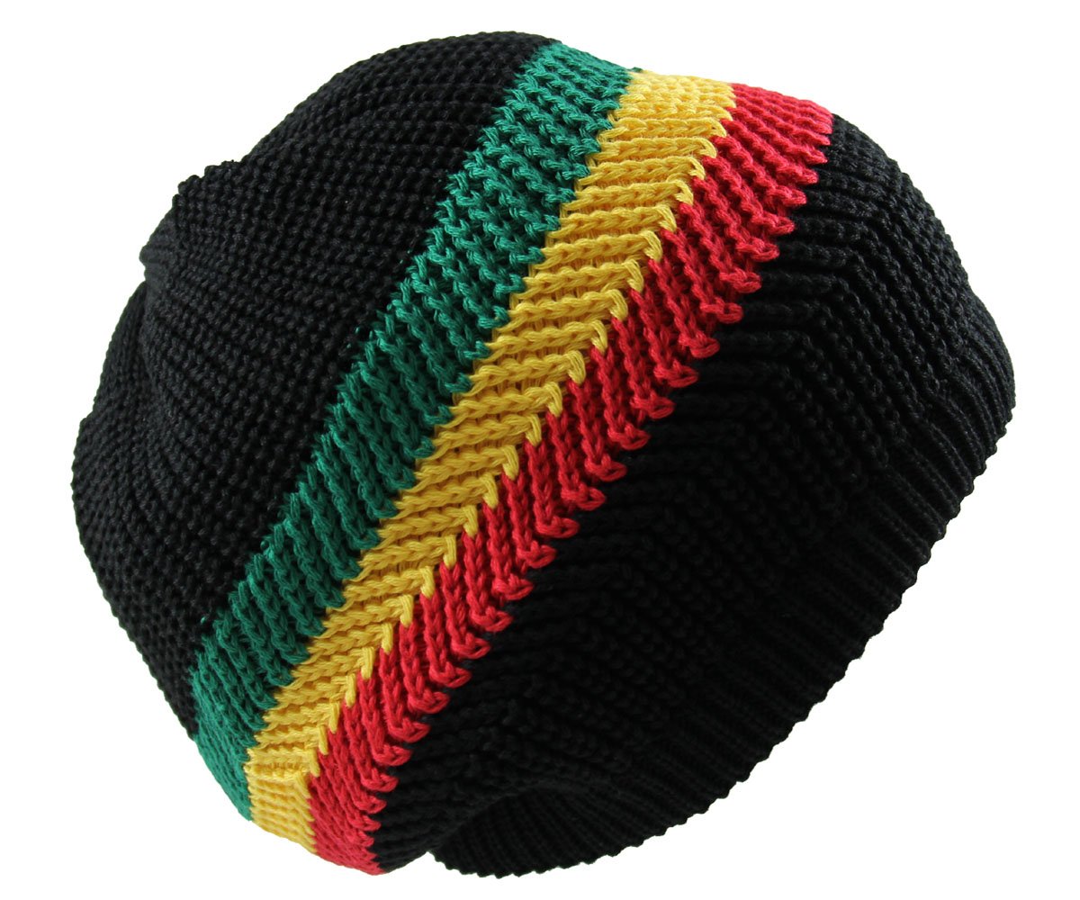 RW Knitted Cotton Classic Rasta Beanie (Black/Rasta)