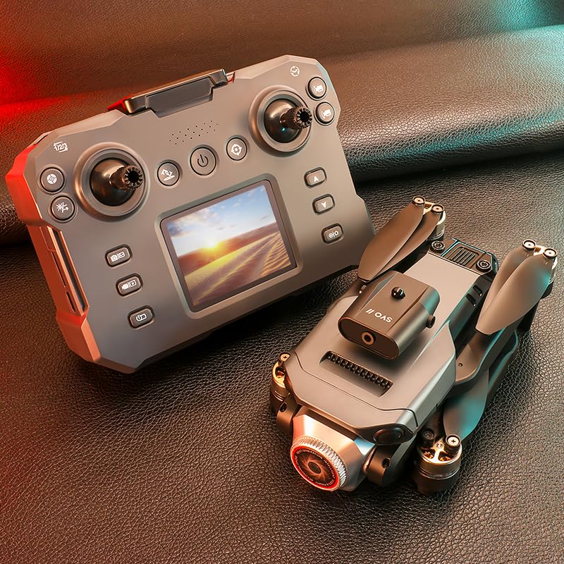 RC Drone With Screen Display, Dual Camera, Stunt Rolling, Optical Flow Hover, LED Lights, Speed Adjustment, Impact-Resistant ABS Shell, Quadcopter, 2 Batteries, Memory Card, Card Reader, Handbag