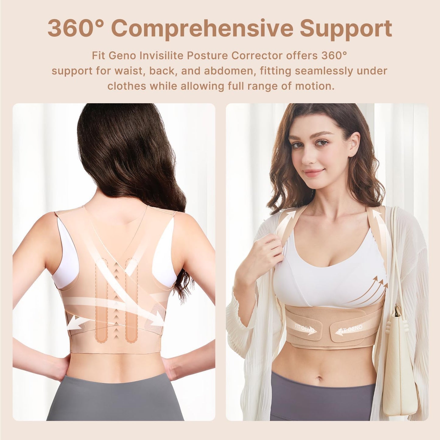 Fit Geno Posture Corrector for Women Invisilite: Invisible Lightweight Back Brace for Neck Shoulder Upper Back Pain Relief - Improve Posture Correct Hunchback Slouching Under Clothes Large/X-Large