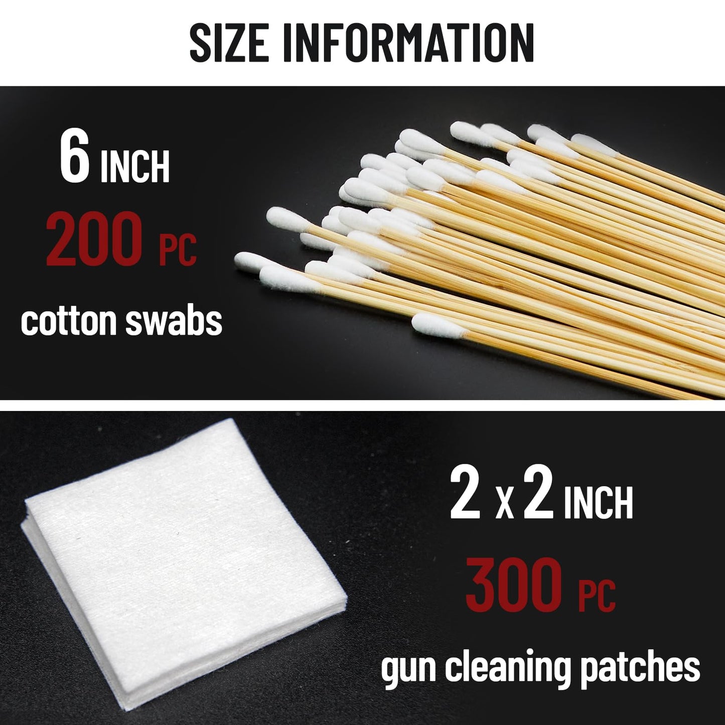 Gun Cleaning Supplies in Storage Box - Gun Cleaning Patches 300PCS and Gun Cleaning Swabs 200PCS, 6" Long Cotton Swabs, 2" x 2" Lint Free Gun Cleaning Cloth Fit Most Caliber Firearms .30/.38 cal/ 9 mm