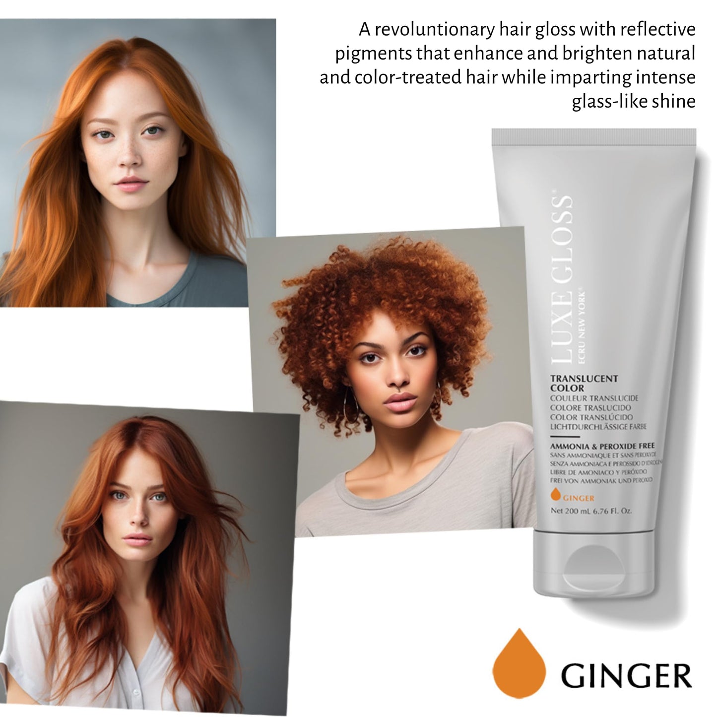 ECRU New York LUXE GLOSS Hair Gloss for Enhanced Color and Glass-Like Shine, Ginger