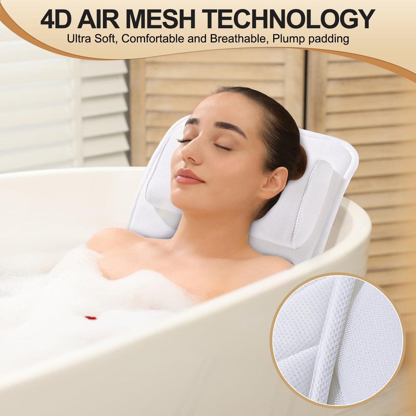 Full Body Bath Pillow for Bathtub, Non-Slip Bath Pillows for Tub, Spa Bathtub Pillow Cushion for Headrest Neck Shoulder and Back Rest Support,Relaxation Spa Accessories-50 x 15" (White)