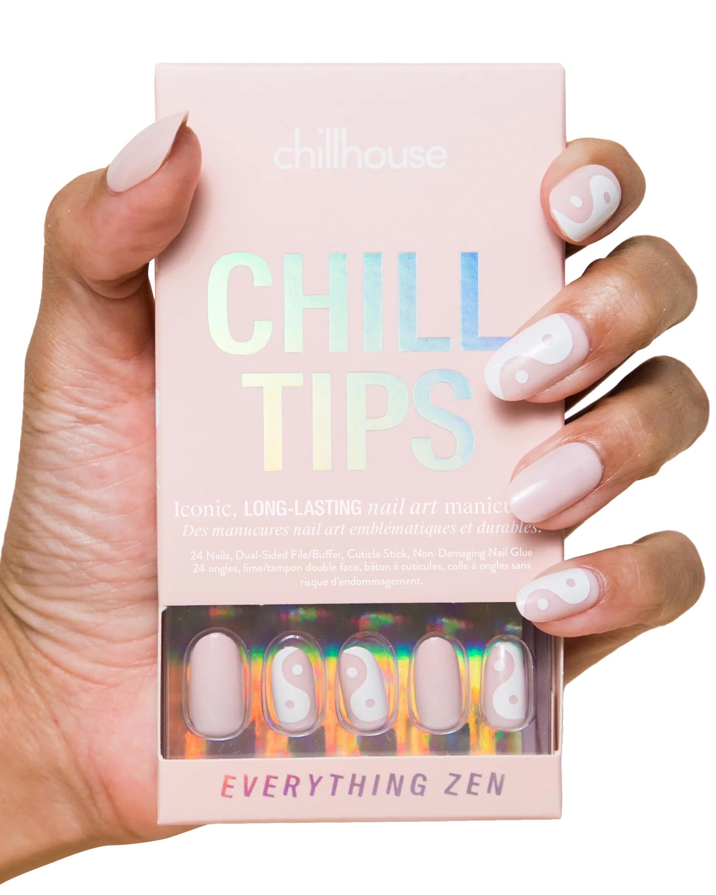 Chillhouse - Chill Tips, Press on Nails Kit - Everything Zen (Oval) - 24 Nail Shapes & Sizes - Up to 3 Weeks of Wear - Customizable Fit - Reusable - Latina Founded & Women Owned - Beauty & Self Care